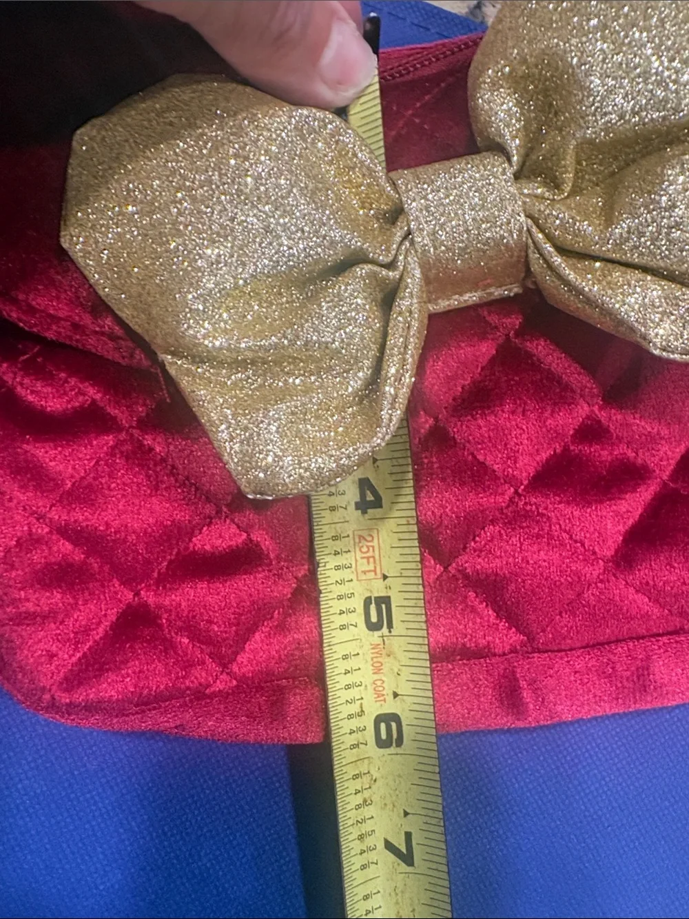 Red Velvet Minnie-Ear waistband bag with Gold Glitter Bow
